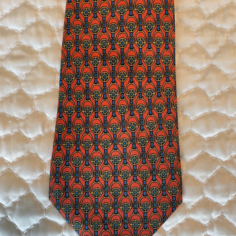 Hermes Orange and Blue Patterned Tie